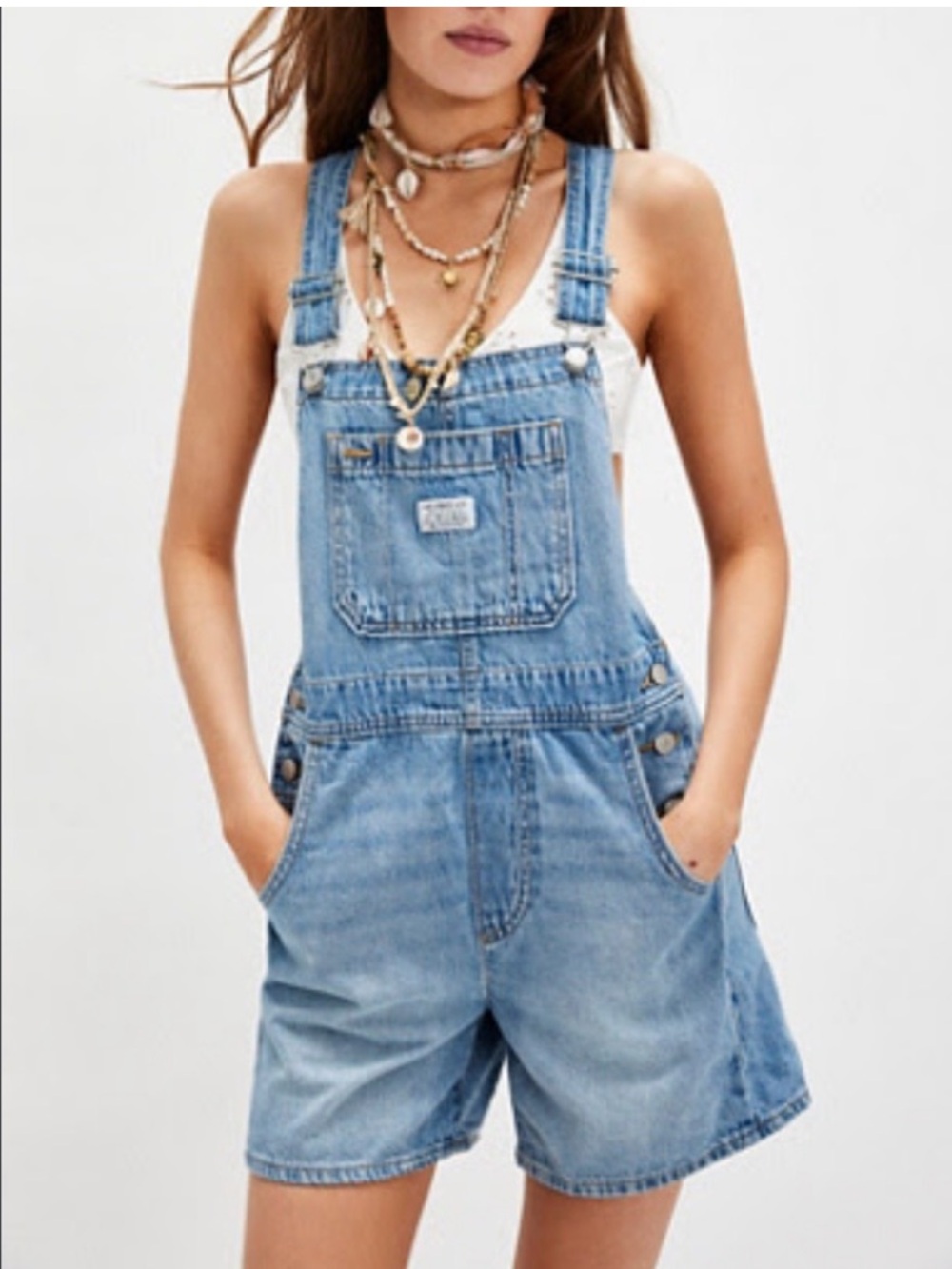 Free people Levi's Light Wash Denim Short Overalls Shortalls M